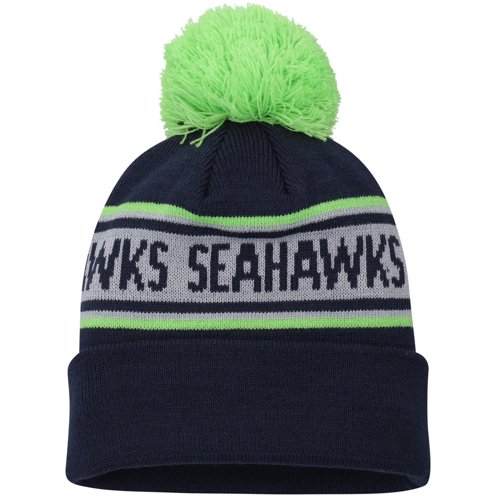 Youth New Era College Navy Seattle Seahawks Repeat Cuffed Knit Hat with Pom