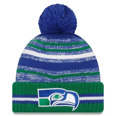 New Era Neon Green/College Navy Seattle Seahawks 2022 Sideline Cuffed Pom Knit Hat