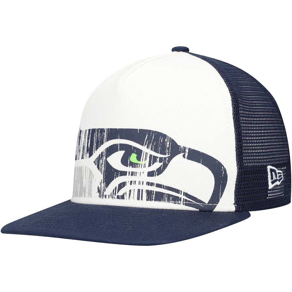 Youth New Era White/College Navy Seattle Seahawks Distressed 9FIFTY A-Frame Snapback Hat