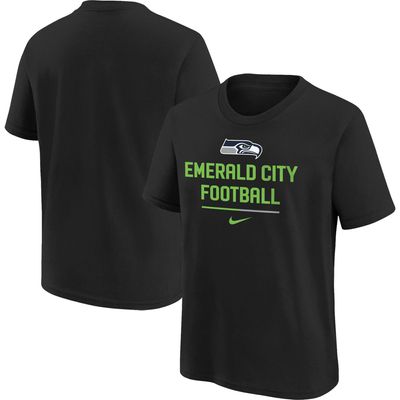 Youth Nike Black Seattle Seahawks Emerald City Football Slogan - T-Shirt