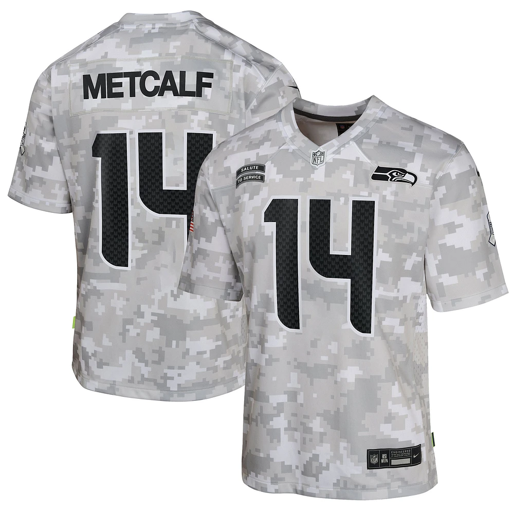 Maillot de match Salute to Service 2024 Nike DK Metcalf Arctic Camo des Seattle Seahawks pour jeunes