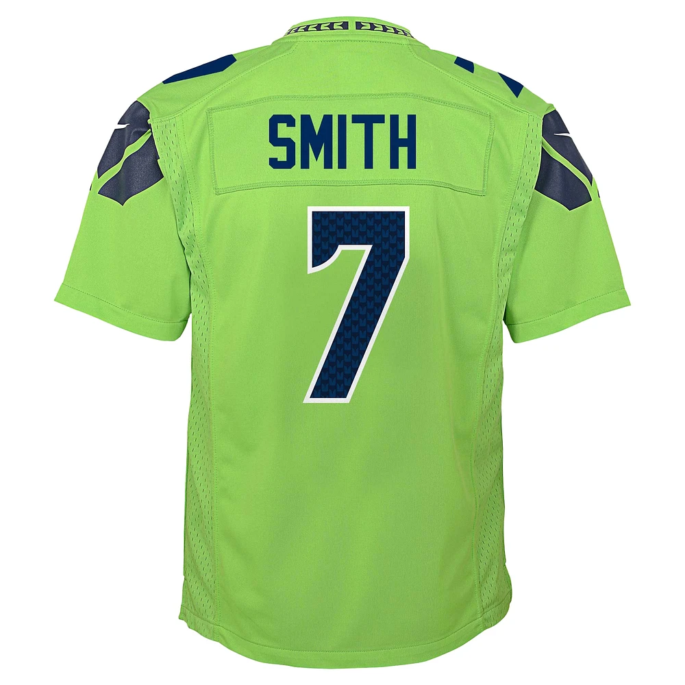 Maillot de jeu joueur alternatif Nike Geno Smith pour jeunes des Seattle Seahawks, vert fluo