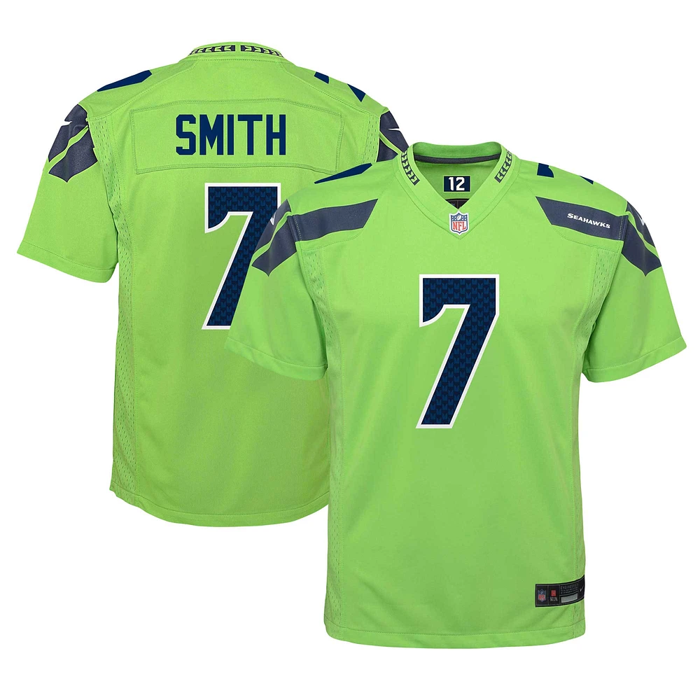 Maillot de jeu joueur alternatif Nike Geno Smith pour jeunes des Seattle Seahawks, vert fluo