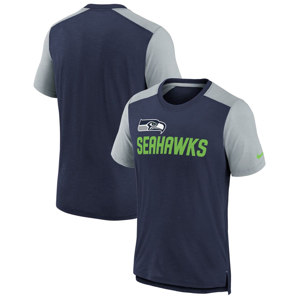 Youth Nike Heathered College Navy/Heathered Gray Seattle Seahawks Colorblock Team Name T-Shirt