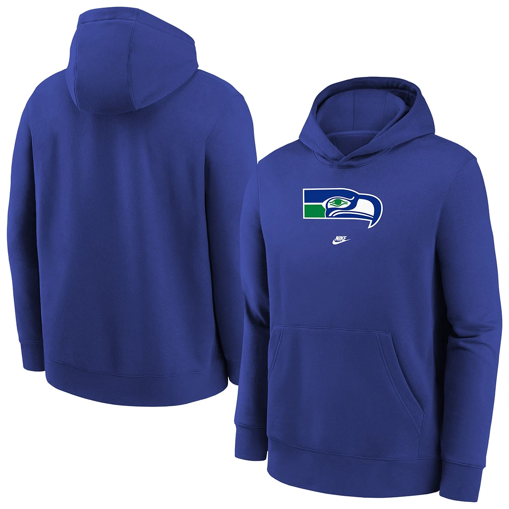 Sweat à capuche en molleton avec logo Nike Royal Seattle Seahawks Club pour jeunes