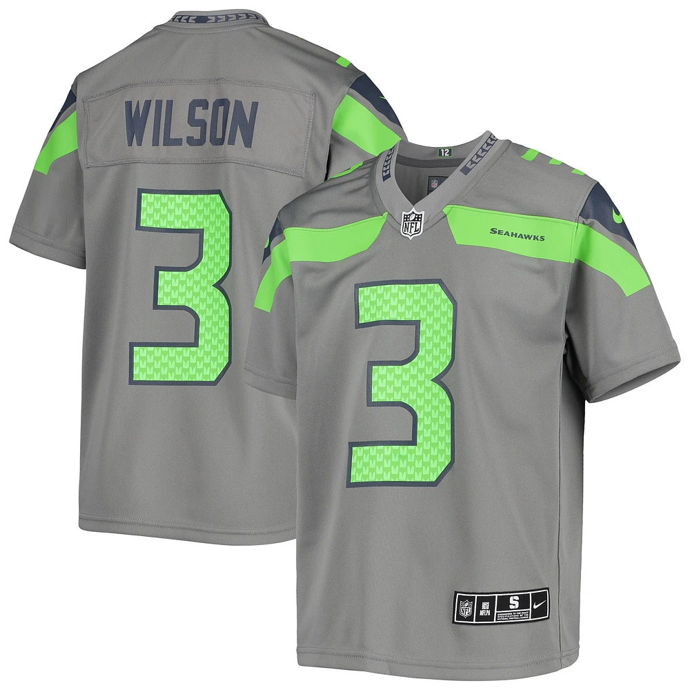 Maillot de jeu d'équipe inversé Nike Russell Wilson pour jeunes Seattle Seahawks gris