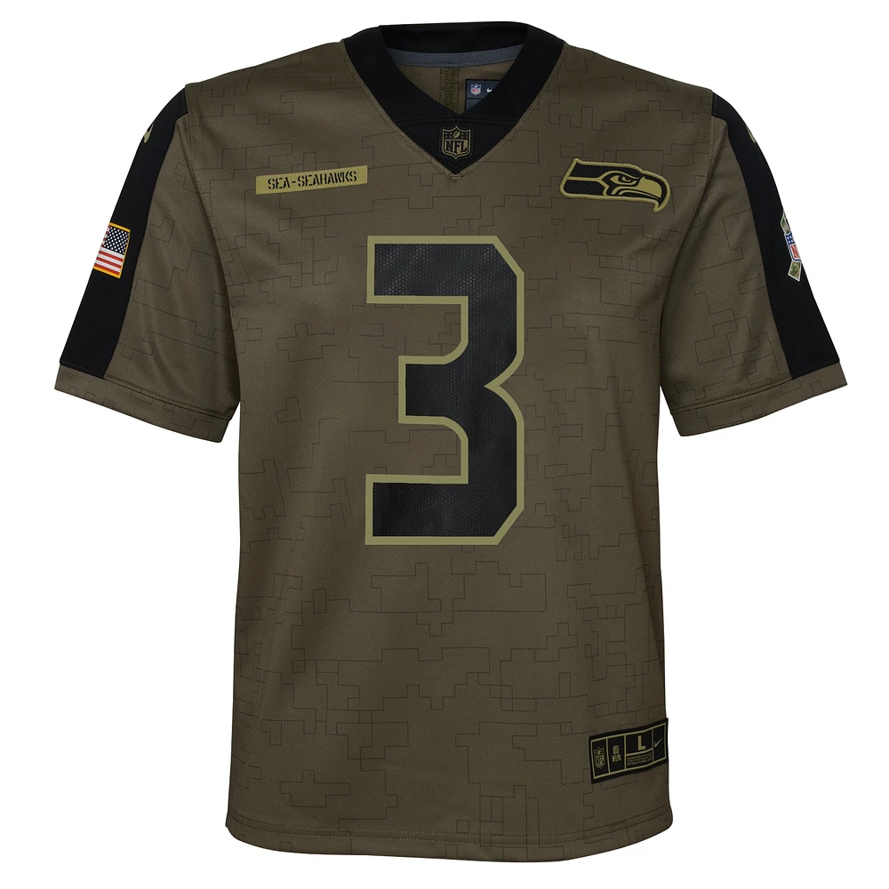 Maillot Nike pour jeunes Russell Wilson Olive Seattle Seahawks 2021 Salute To Service Game