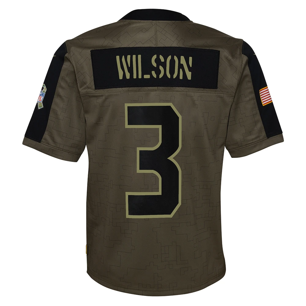 Maillot Nike pour jeunes Russell Wilson Olive Seattle Seahawks 2021 Salute To Service Game