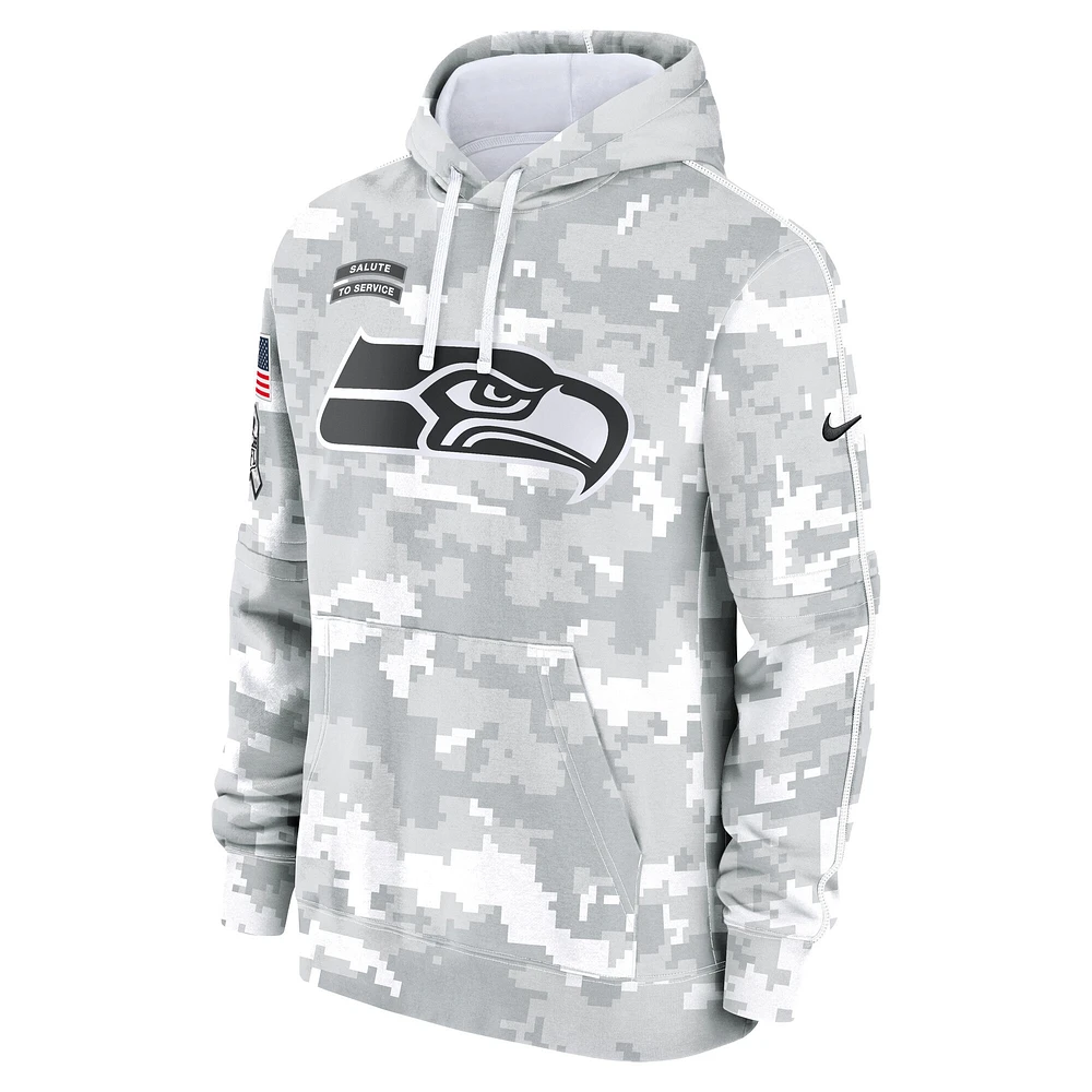 Youth Nike White/Gray Seattle Seahawks 2024 Salute To Service Pullover Hoodie