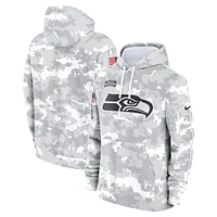 Youth Nike White/Gray Seattle Seahawks 2024 Salute To Service Pullover Hoodie