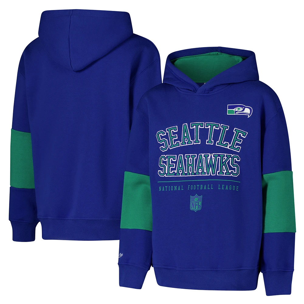 Sweat à capuche rétro en polaire pour jeunes Royal Seattle Seahawks