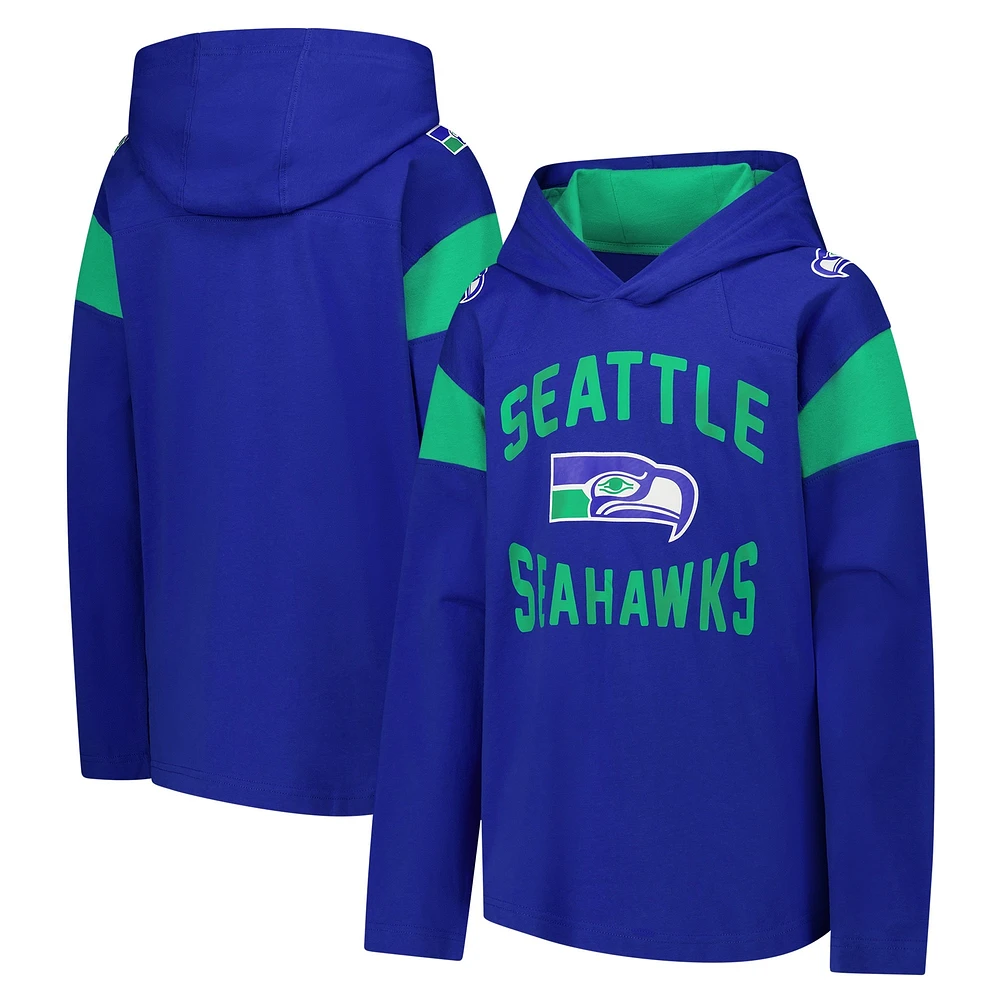 Youth Royal Seattle Seahawks The Champ is Here Retro Long Sleeve Hoodie T-Shirt