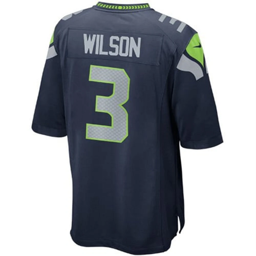 Maillot de jeu couleur l'équipe Nike College Navy des Seattle Seahawks Russell Wilson pour jeunes