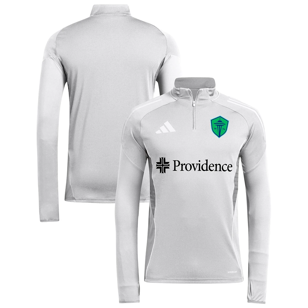 Men's adidas Silver Seattle Sounders FC 2025 AEROREADY Quarter-Zip Long Sleeve Training Top