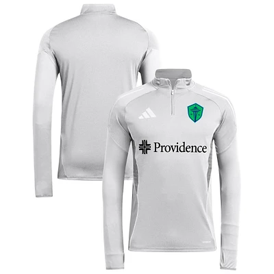 Men's adidas  Silver Seattle Sounders FC 2025 AEROREADY Quarter-Zip Long Sleeve Training Top