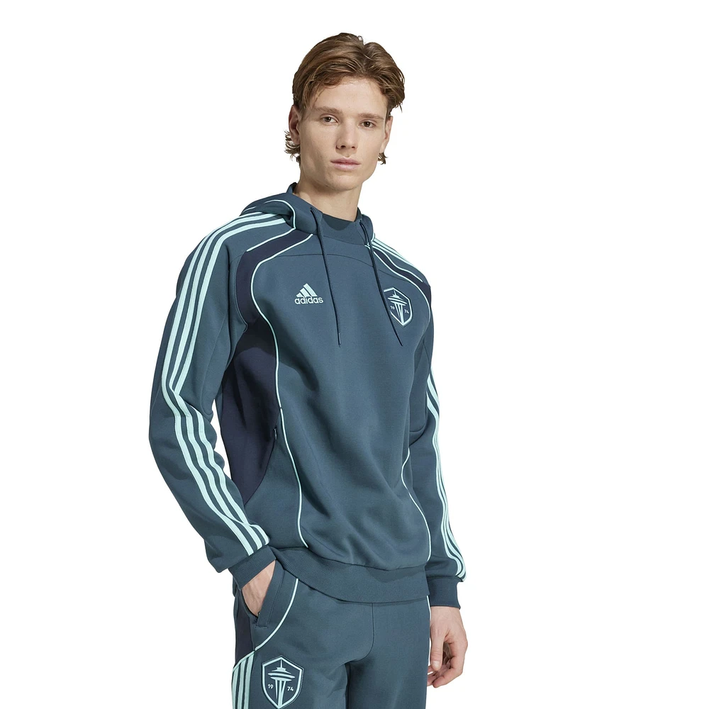 Men's adidas Aqua Seattle Sounders FC 2025 Travel Pullover Hoodie