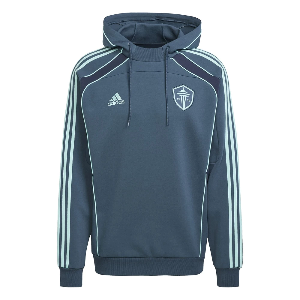 Men's adidas Aqua Seattle Sounders FC 2025 Travel Pullover Hoodie