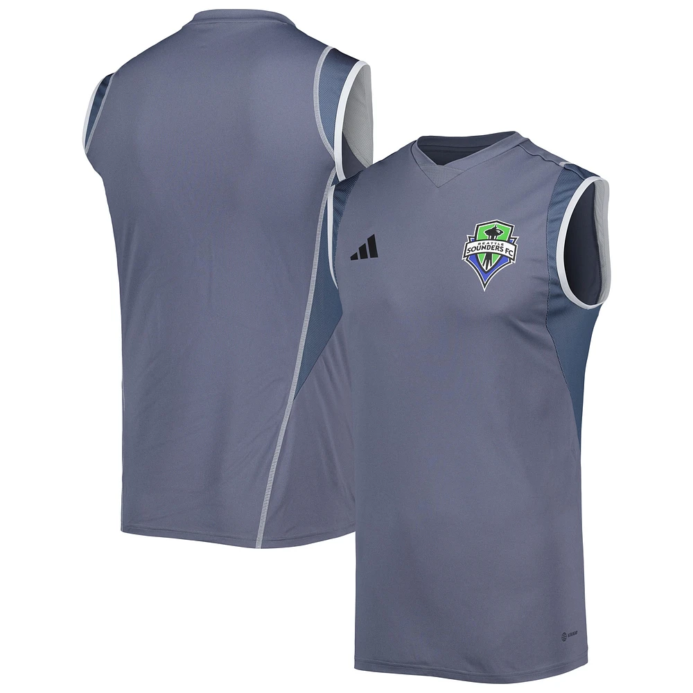 Maillot d'entraînement sans manches sur le terrain adidas Seattle Sounders FC 2023 pour homme gris