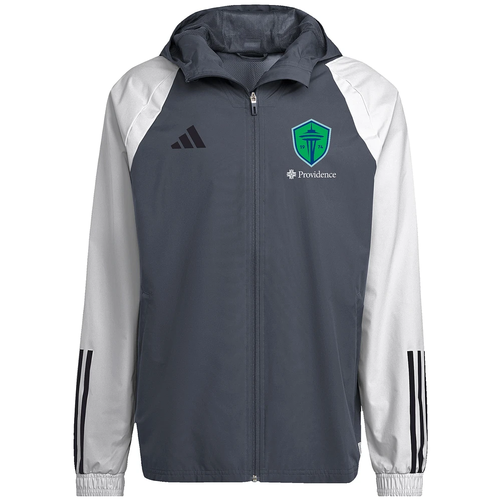 Veste adidas grise Seattle Sounders FC 2024 toutes saisons entièrement zippée pour homme