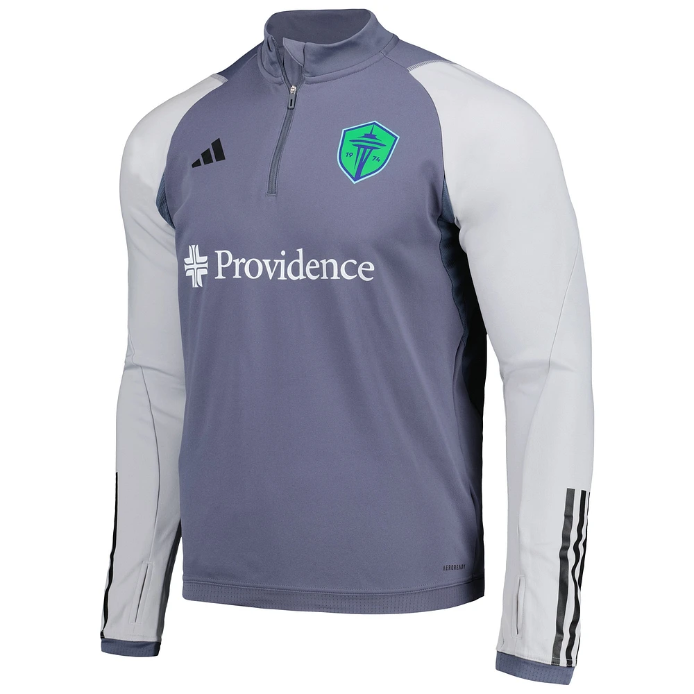 Haut d'entraînement à quart de zip adidas gris Seattle Sounders FC 2024 On-Field AEROREADY pour homme