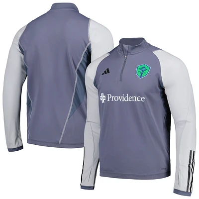 Men's adidas Gray Seattle Sounders FC 2024 On-Field AEROREADY Quarter-Zip Training Top