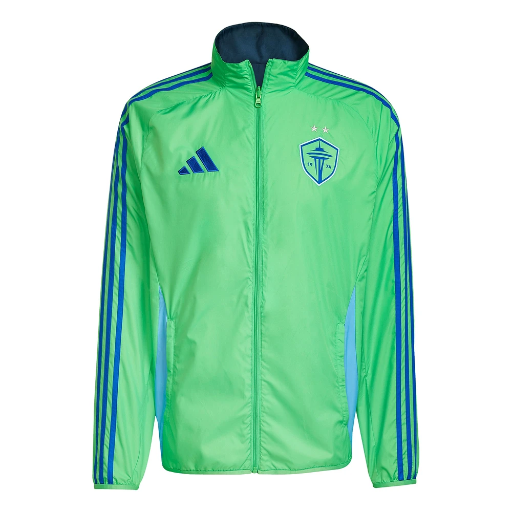 Veste réversible entièrement zippée adidas Rave Green/Blue Seattle Sounders FC 2025 Anthem pour homme