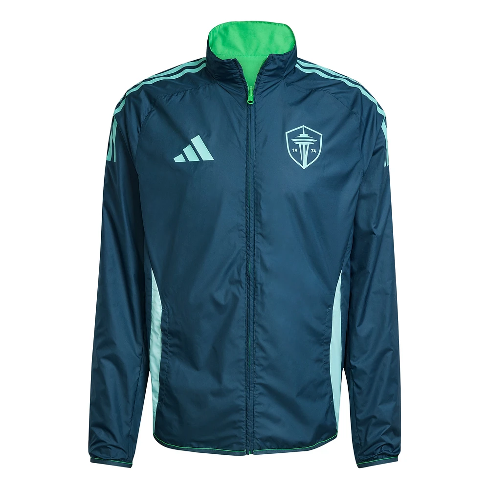 Veste réversible entièrement zippée adidas Rave Green/Blue Seattle Sounders FC 2025 Anthem pour homme