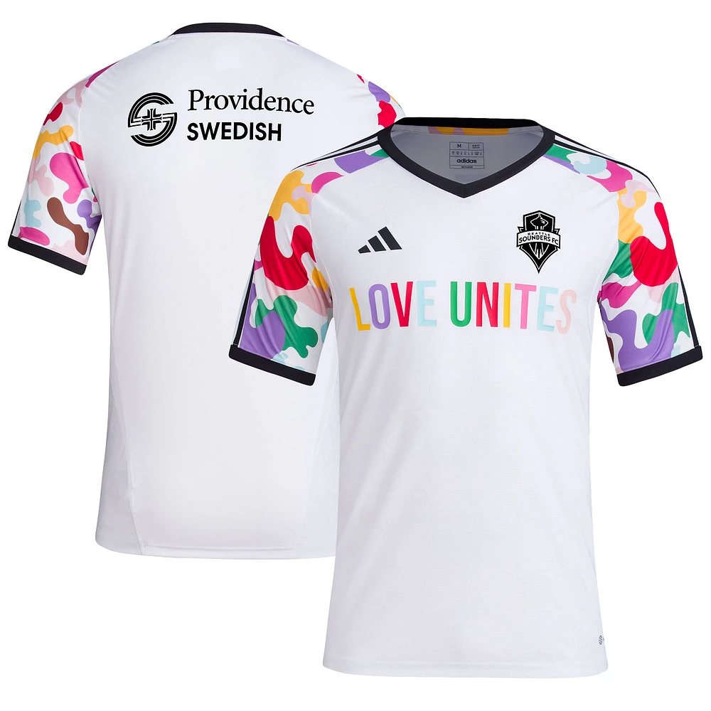 Haut d'avant-match adidas Seattle Sounders FC 2023 Pride pour homme, blanc