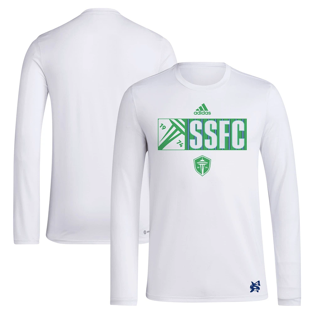 Men's adidas White Seattle Sounders FC 2024 Jersey Hook AEROREADY Long Sleeve T-Shirt