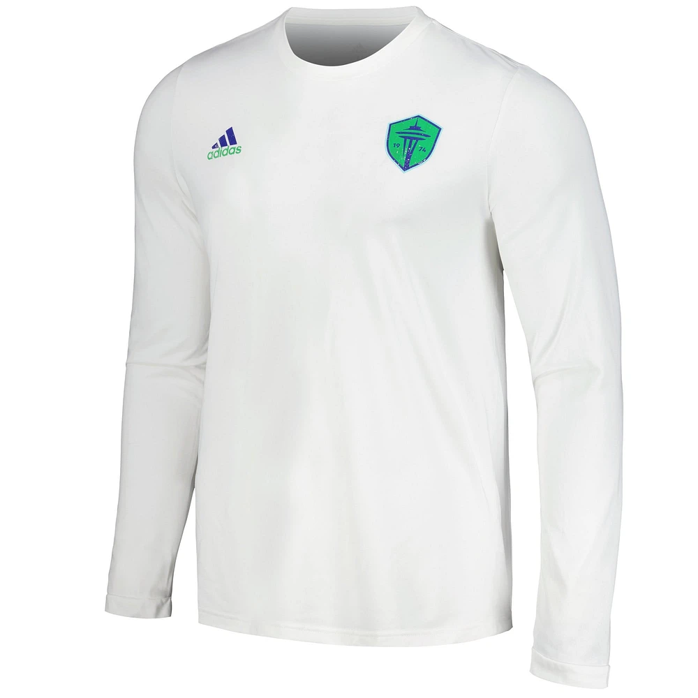 Men's adidas White Seattle Sounders FC Local Stoic Long Sleeve T-Shirt