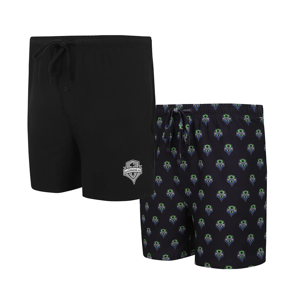 Ensemble de deux shorts pour hommes Concepts Sport Seattle Sounders FC Gauge Noir