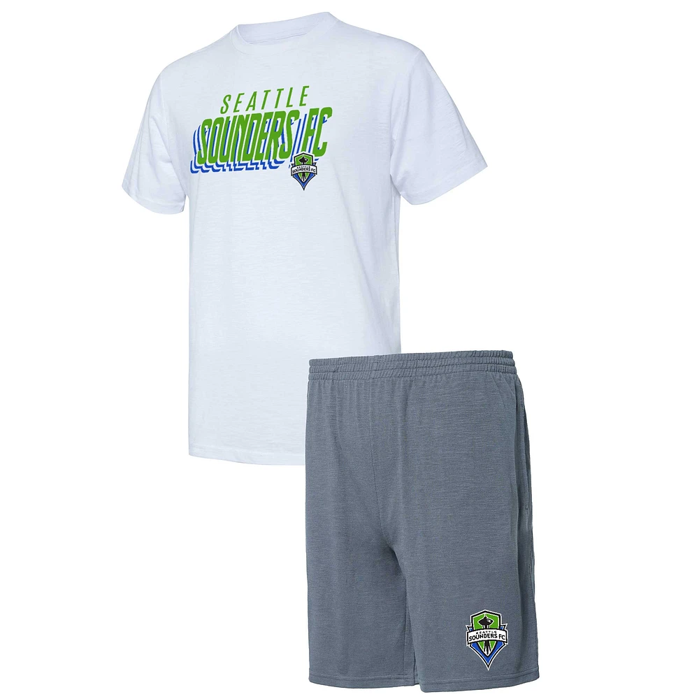 Ensemble t-shirt et short Seattle Sounders FC Downfield Concepts Sport gris anthracite/blanc pour homme