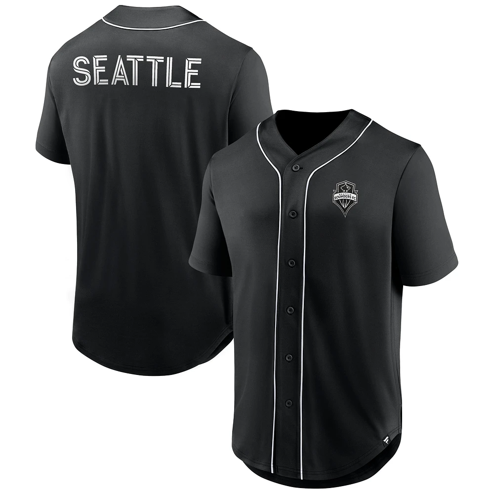 Maillot de baseball boutonné à la mode pour hommes Fanatics, noir, Seattle Sounders FC, troisième période