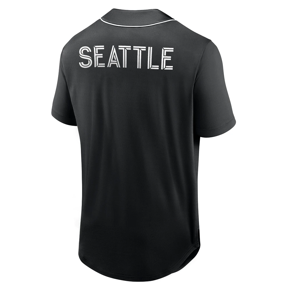 Men's Fanatics Black Seattle Sounders FC Third Period Fashion Baseball Button-Up Jersey