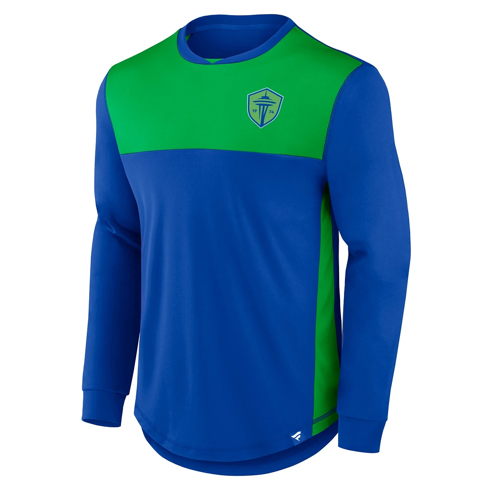 T-shirt bleu à manches longues Seattle Sounders FC Mid Goal de marque Fanatics pour hommes