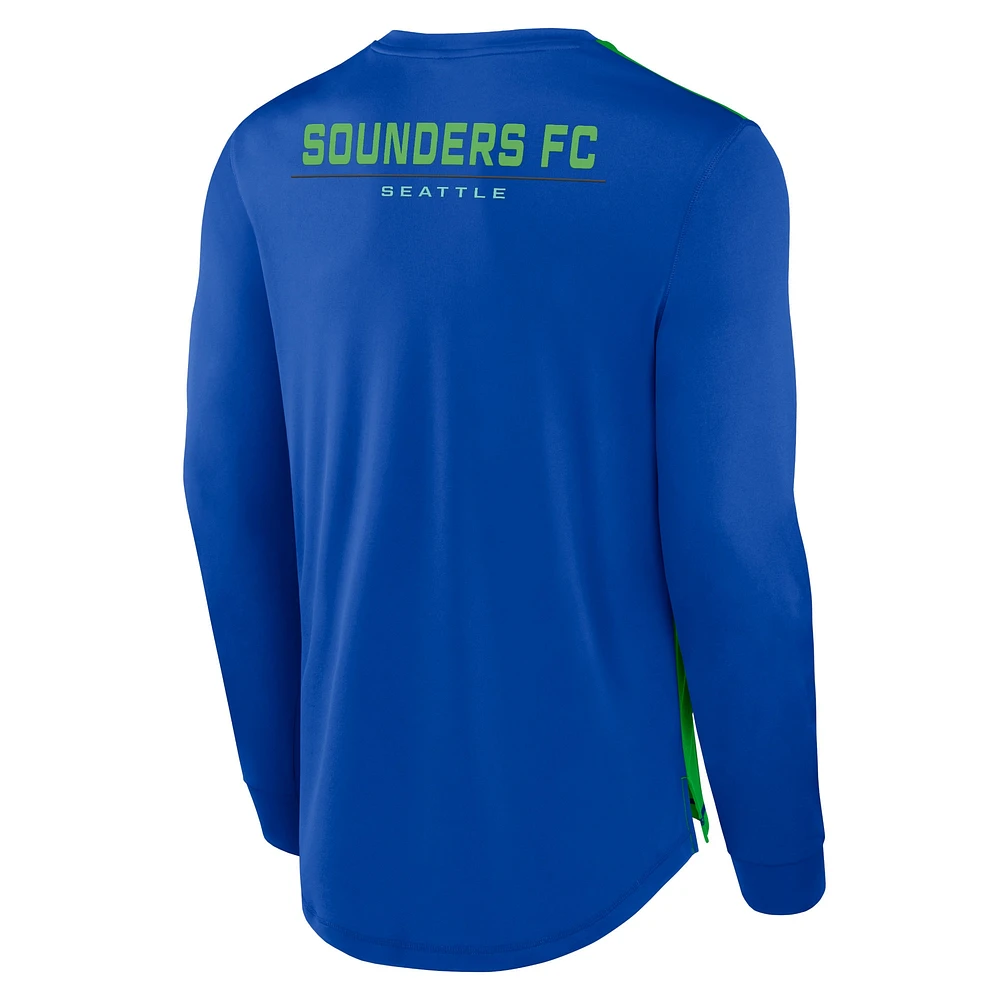 T-shirt bleu à manches longues Seattle Sounders FC Mid Goal de marque Fanatics pour hommes