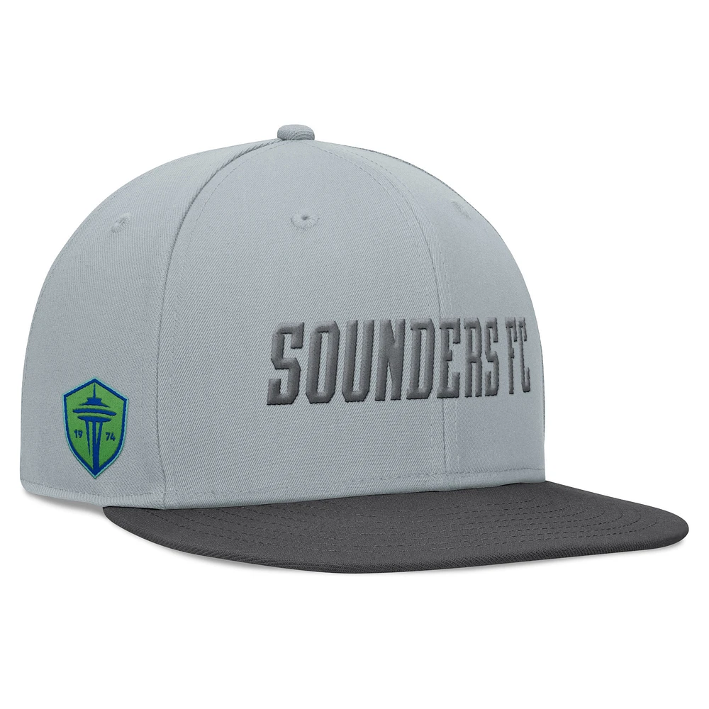 Casquette Snapback fumée Seattle Sounders FC Fanatics gris/noir pour hommes