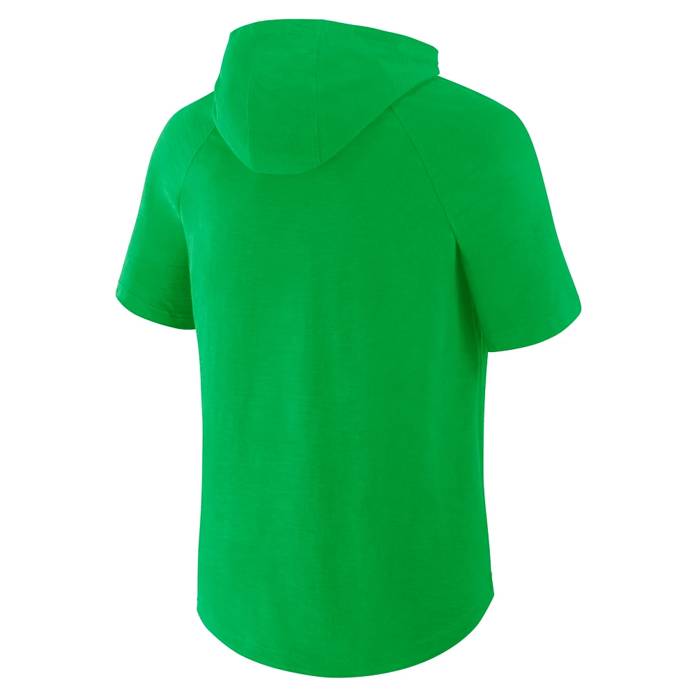 Men's Fanatics Rave Green Seattle Sounders FC Hat Trick Stadium Slub Raglan Short Sleeve Pullover Hoodie