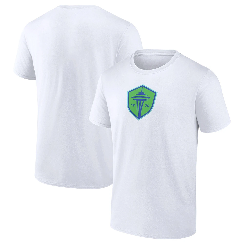 T-shirt blanc avec logo principal des Seattle Sounders FC de marque Fanatics pour hommes