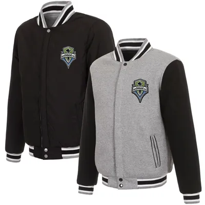 Seattle Sounders FC JH Design Fleece Full-Snap Reversible Jacket - Gray/Black