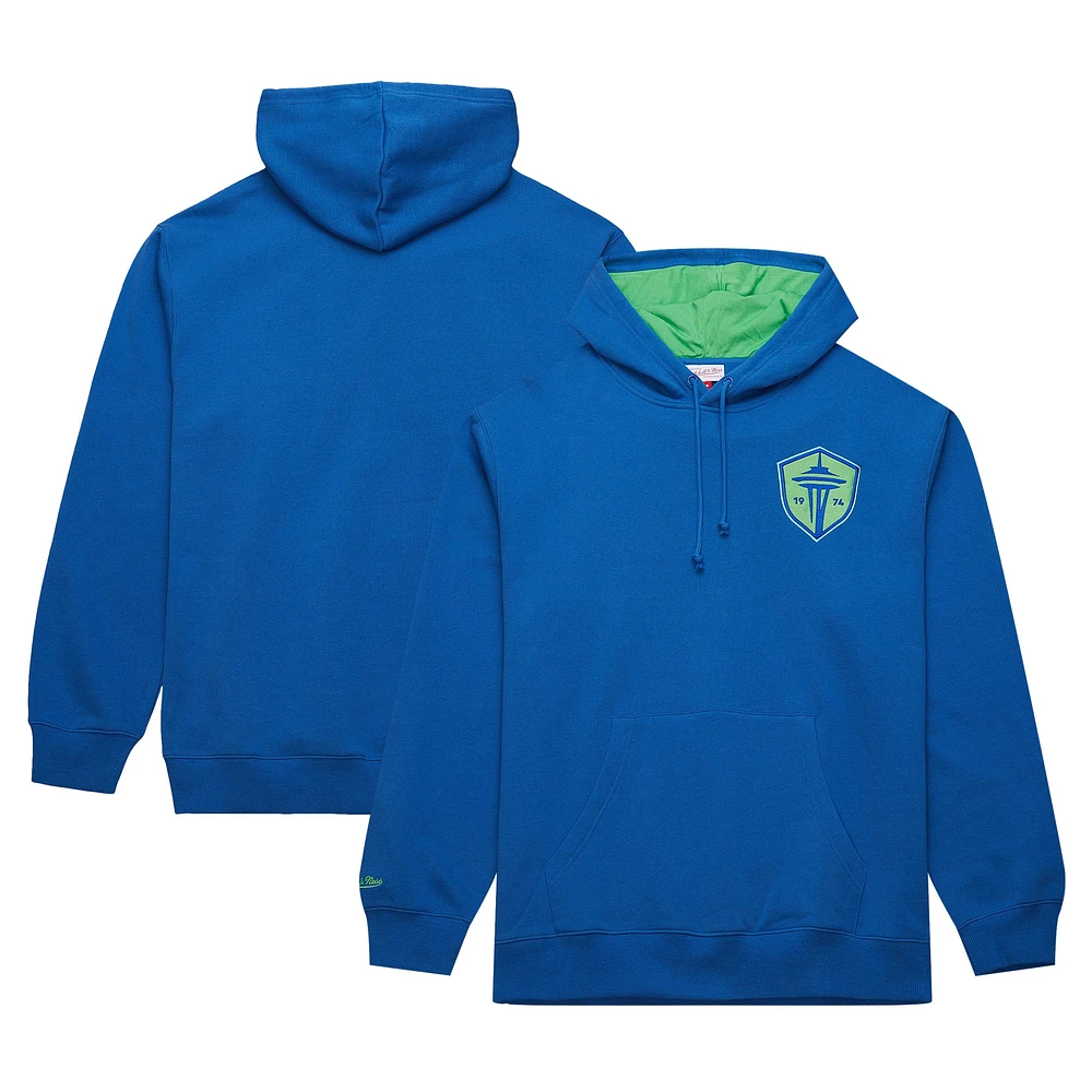 Sweat à capuche en polaire bleu Mitchell & Ness Seattle Sounders FC Crest pour hommes