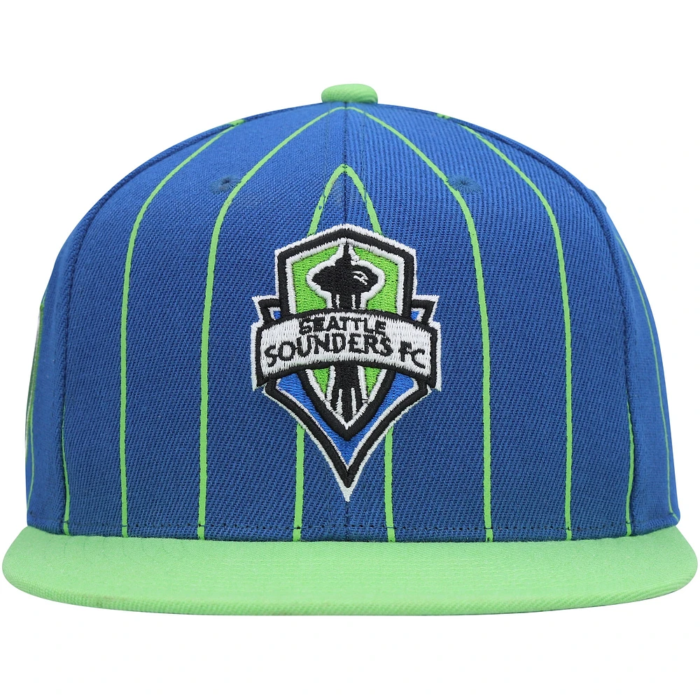 Men's Mitchell & Ness Blue Seattle Sounders FC Team Pin Snapback Hat