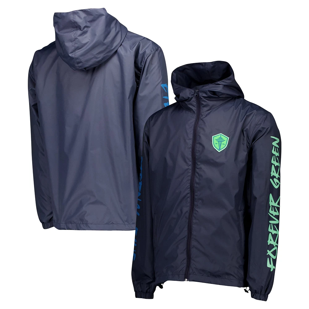 Men's Navy Seattle Sounders FC Graffiti Hoodie Full-Zip Windbreaker