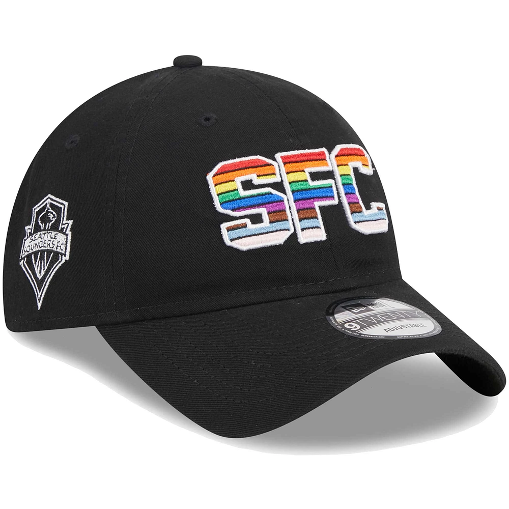 Men's New Era Black Seattle Sounders FC Pride 9TWENTY Adjustable Hat