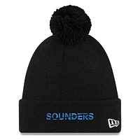 Bonnet en tricot à revers et à pompon New Era pour hommes, noir, Seattle Sounders FC