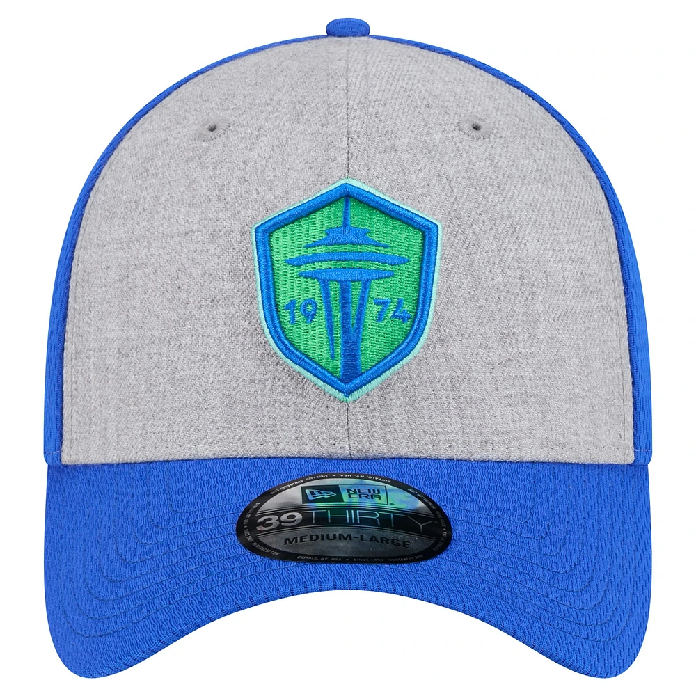 Casquette flexible New Era Seattle Sounders FC Throwback 39THIRTY pour hommes, gris/bleu