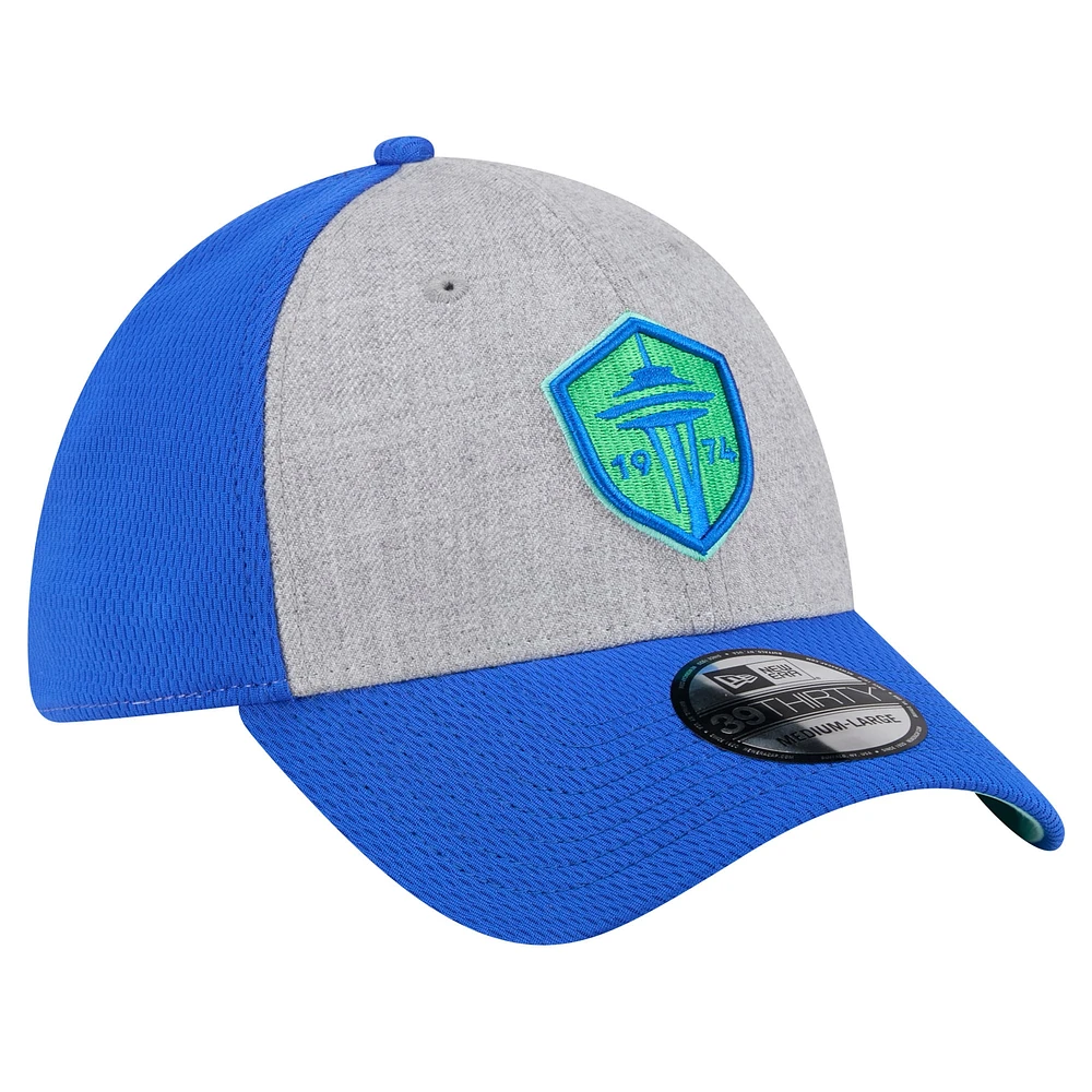 Casquette flexible New Era Seattle Sounders FC Throwback 39THIRTY pour hommes, gris/bleu