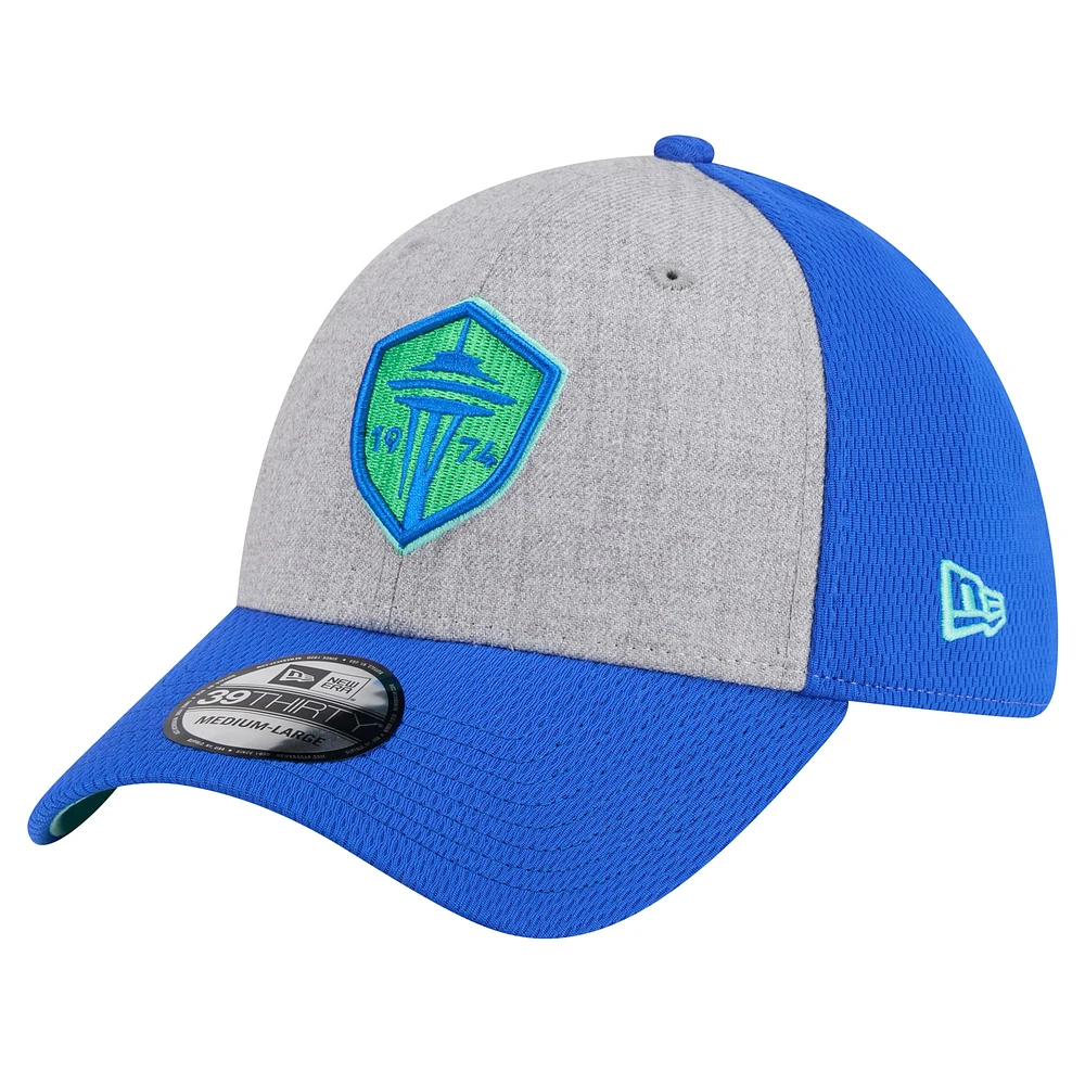 Casquette flexible New Era Seattle Sounders FC Throwback 39THIRTY pour hommes, gris/bleu