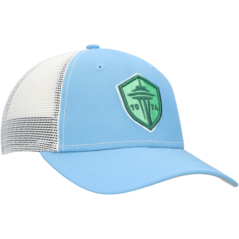 Men's New Era Light Blue Seattle Sounders FC Sky Crest 9FORTY Trucker Adjustable Hat