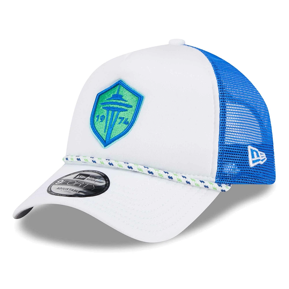 Casquette de camionneur réglable en mousse A-Frame 9FORTY New Era pour hommes, blanc/bleu, Seattle Sounders FC Court Sport